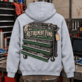 My Retirement Fund tool chest mechanic hoodie in sport grey (heather grey), back workshop garment view – car-hd-0809