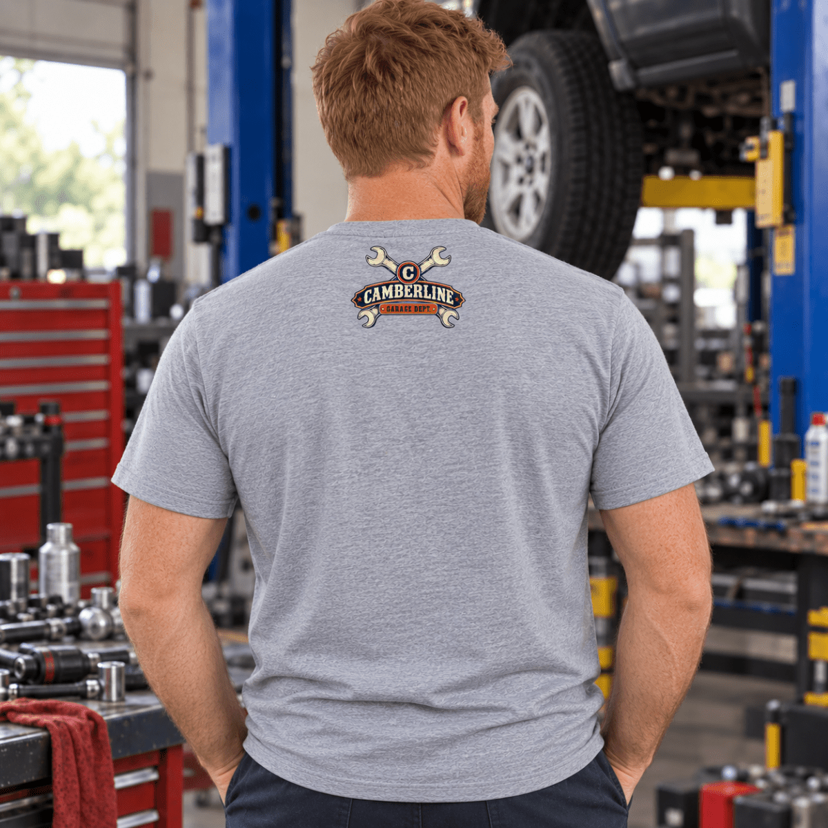 My Retirement Fund tool chest mechanic t-shirt in sport grey (heather grey), model back – car-ts-0809