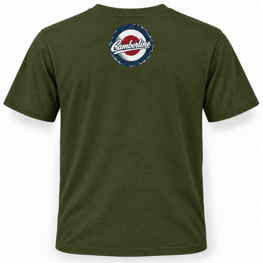 Lancaster Bomber Night Raid t-shirt in Military Green, basic back product view
