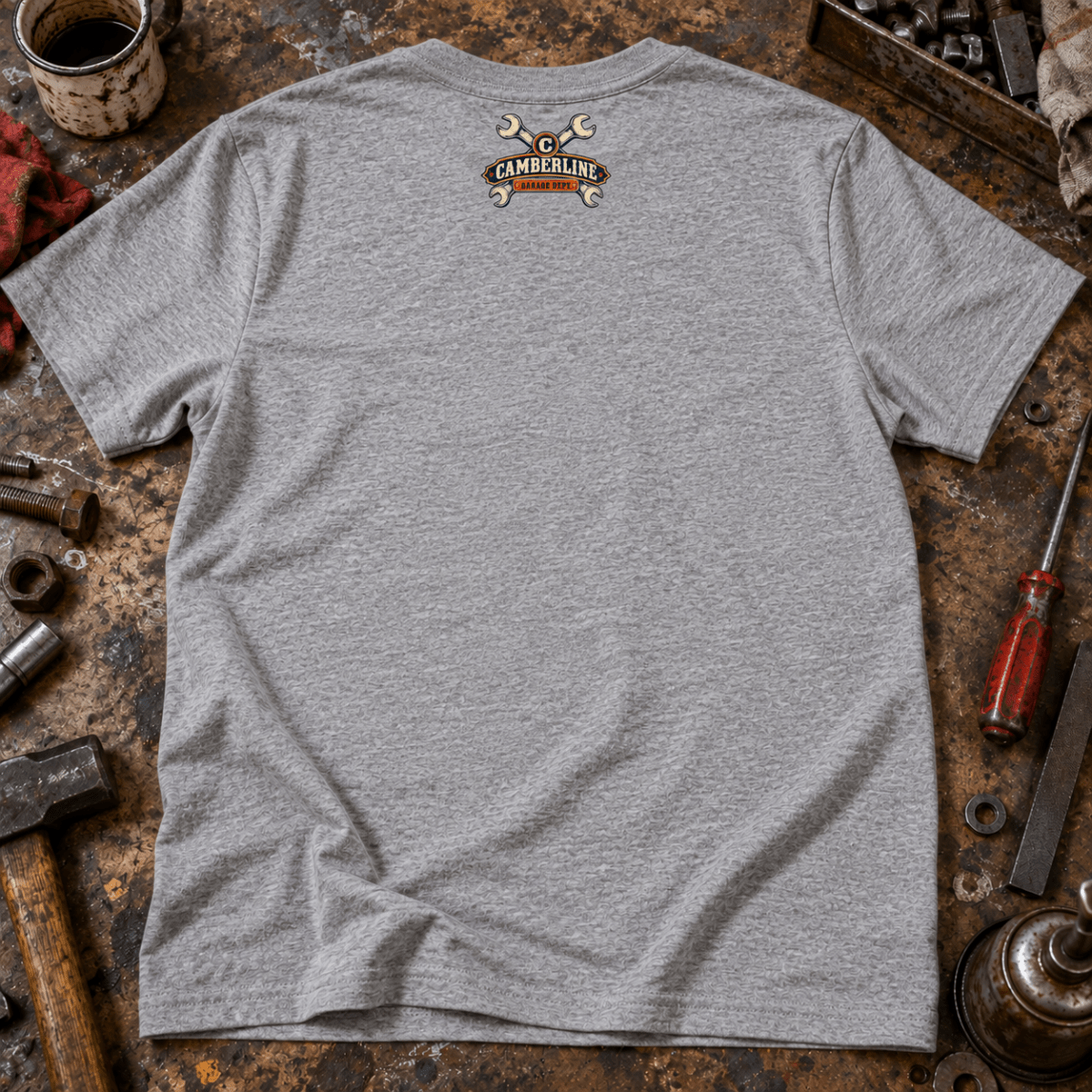 Not Today Mate stubborn bolt mechanic t-shirt in sport grey (heather grey), back garment view – car-ts-0800