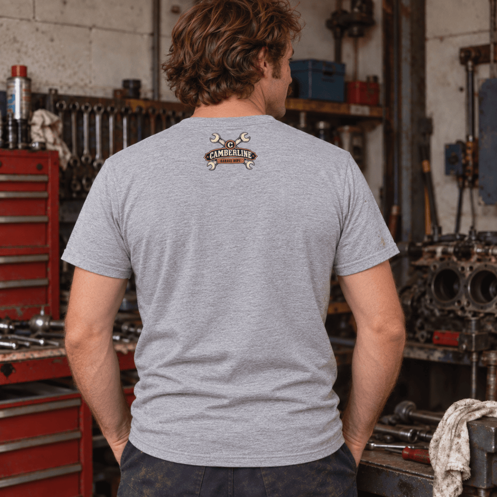 Not Today Mate stubborn bolt mechanic t-shirt in sport grey (heather grey), model back – car-ts-0800