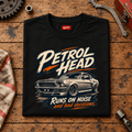 Muscle Car Graphic T-Shirt – Classic V8, folded front hero on a worn automotive workbench – car-ts-0080
