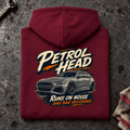 Estate Car Graphic Hoodie – Petrol Head, folded back main hero on a worn automotive workbench – car-hd-0079
