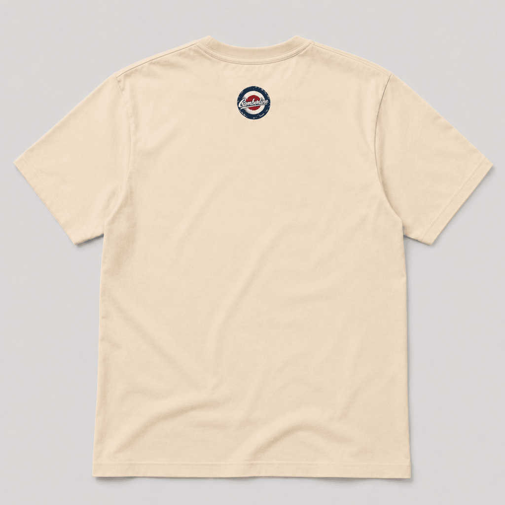Back product view of the cream T-shirt with small Camberline nape print