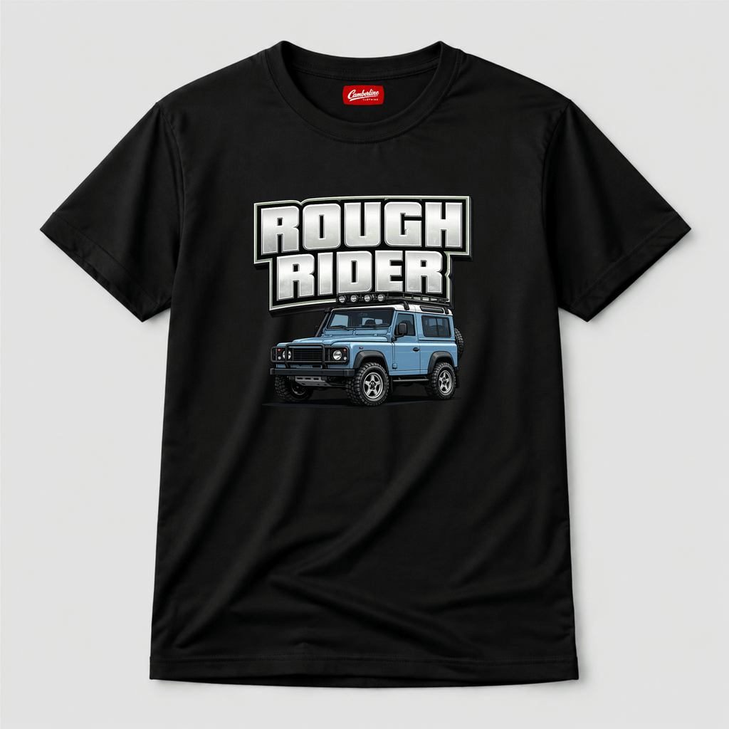 Camberline Cars Rough Rider T-Shirt in Black showing front graphic