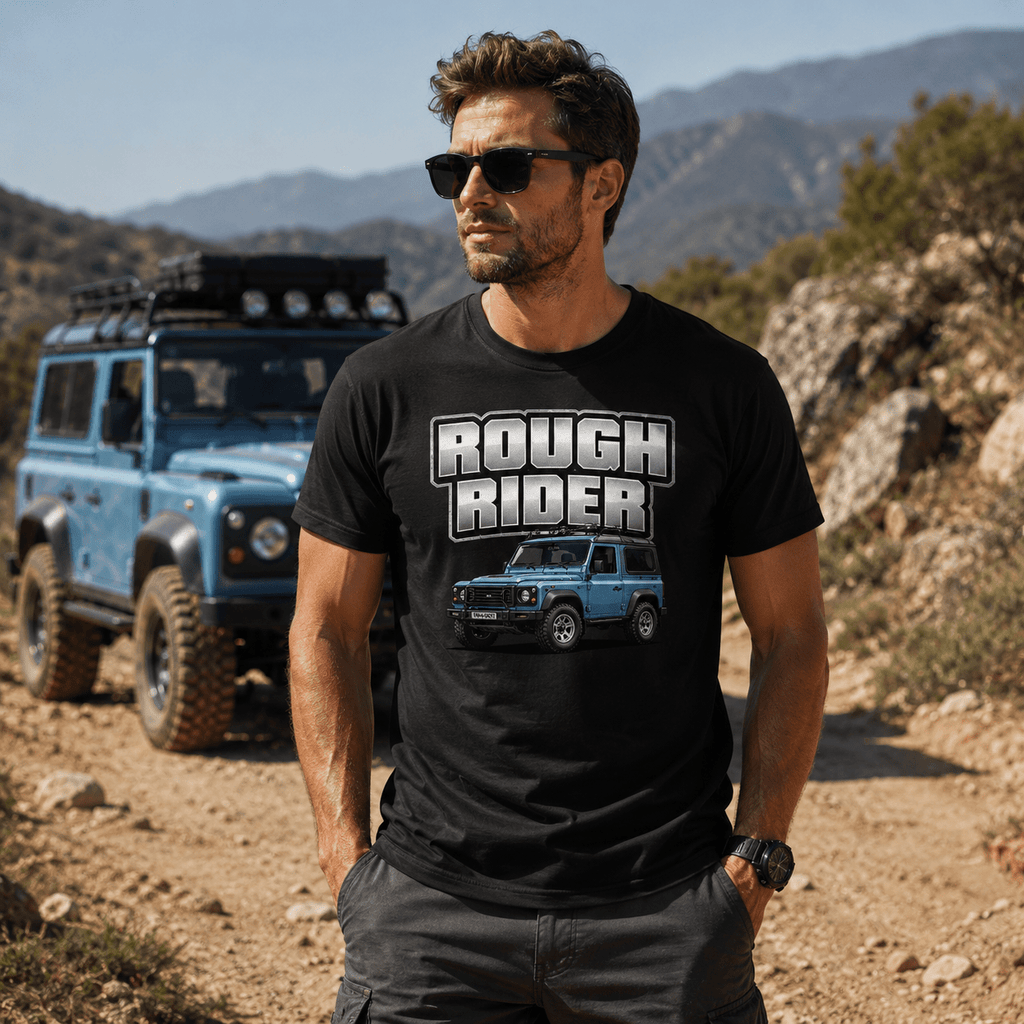 Model wearing Camberline Cars Rough Rider T-Shirt in Black