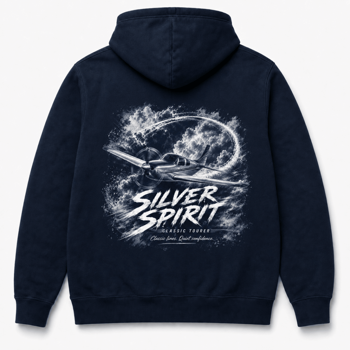 Silver Spirit navy aviation hoodie back product view