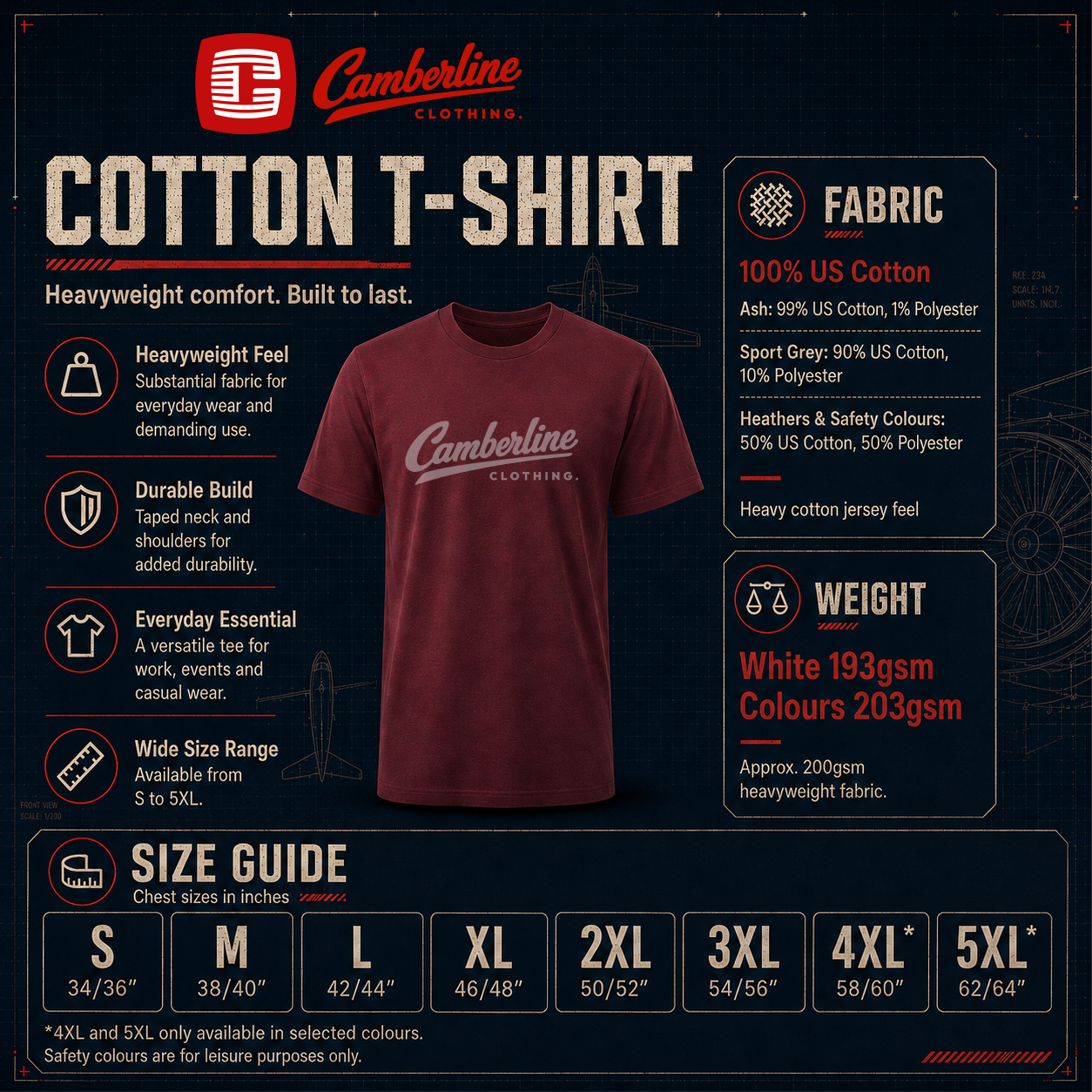 Camberline garment size guide