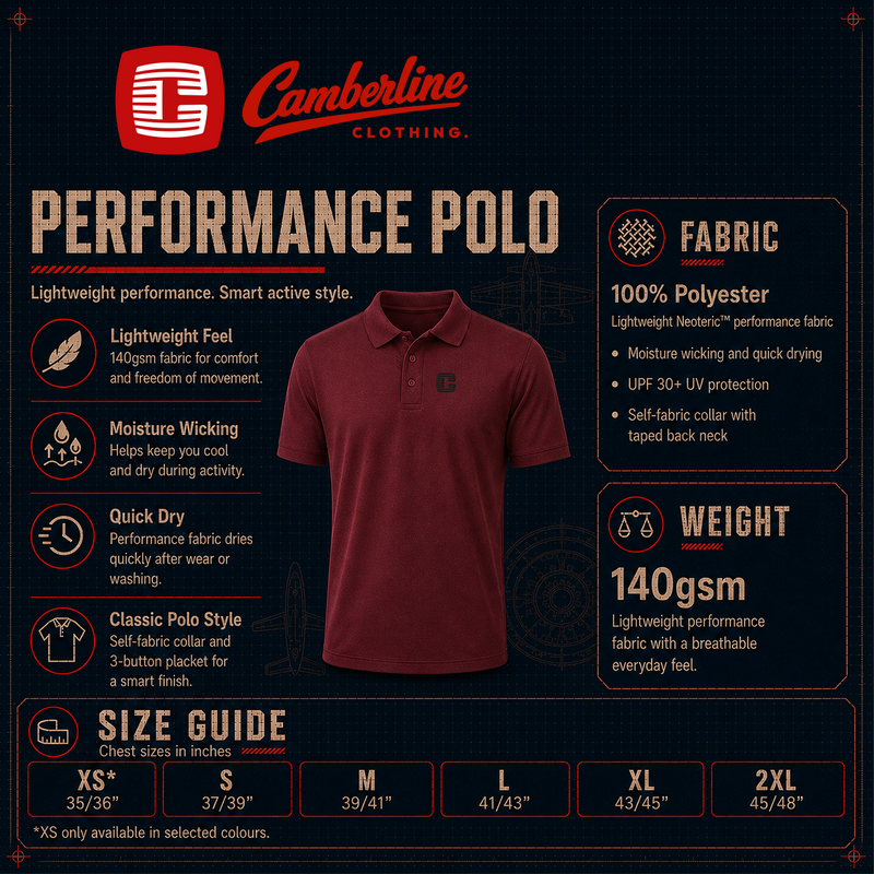 Camberline performance polo size guide