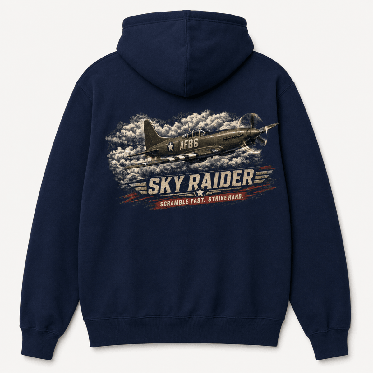 Sky Raider navy aviation hoodie back product view
