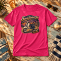 Sunset Club vintage Mod scooter pink T-shirt front hero in a warm coastal clubhouse