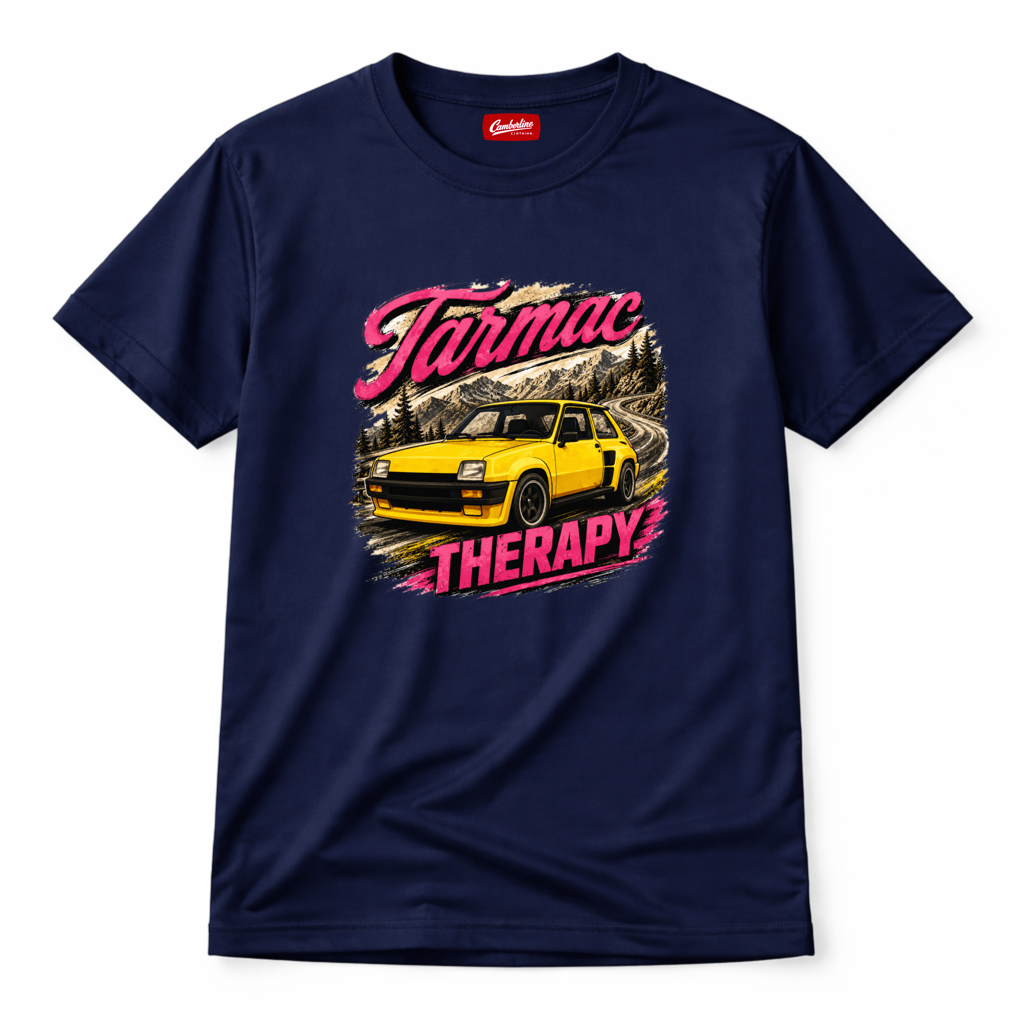 Tarmac Therapy Yellow Hot Hatch Mountain Road Graphic T-Shirt