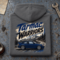 Classic Coupe Graphic Hoodie – Tarmac Warriors Retro Classic Sports Car, folded back main hero on a worn automotive workbench – car-hd-0016