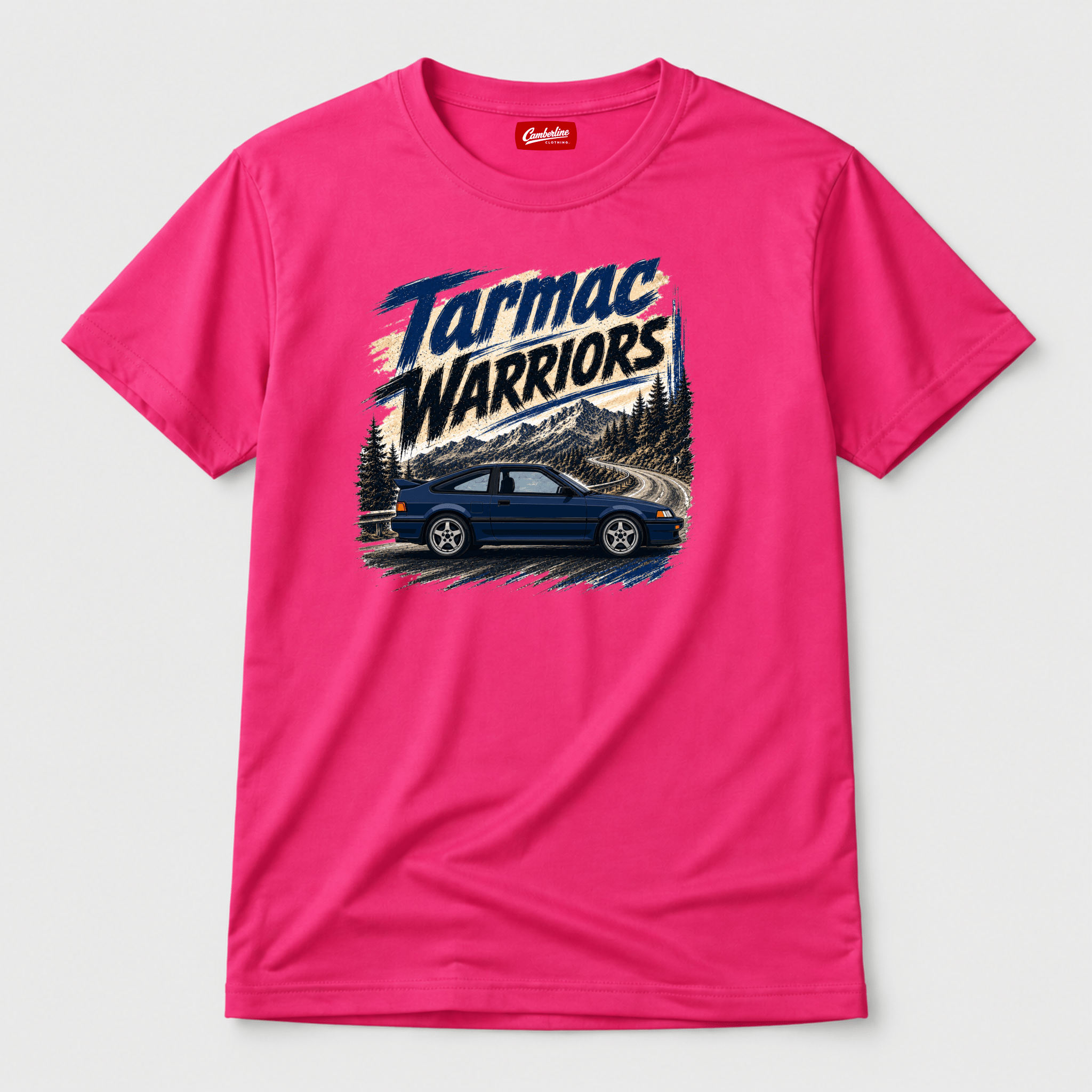Tarmac Warriors Blue JDM Retro Coupe Mountain Pass Graphic T-Shirt