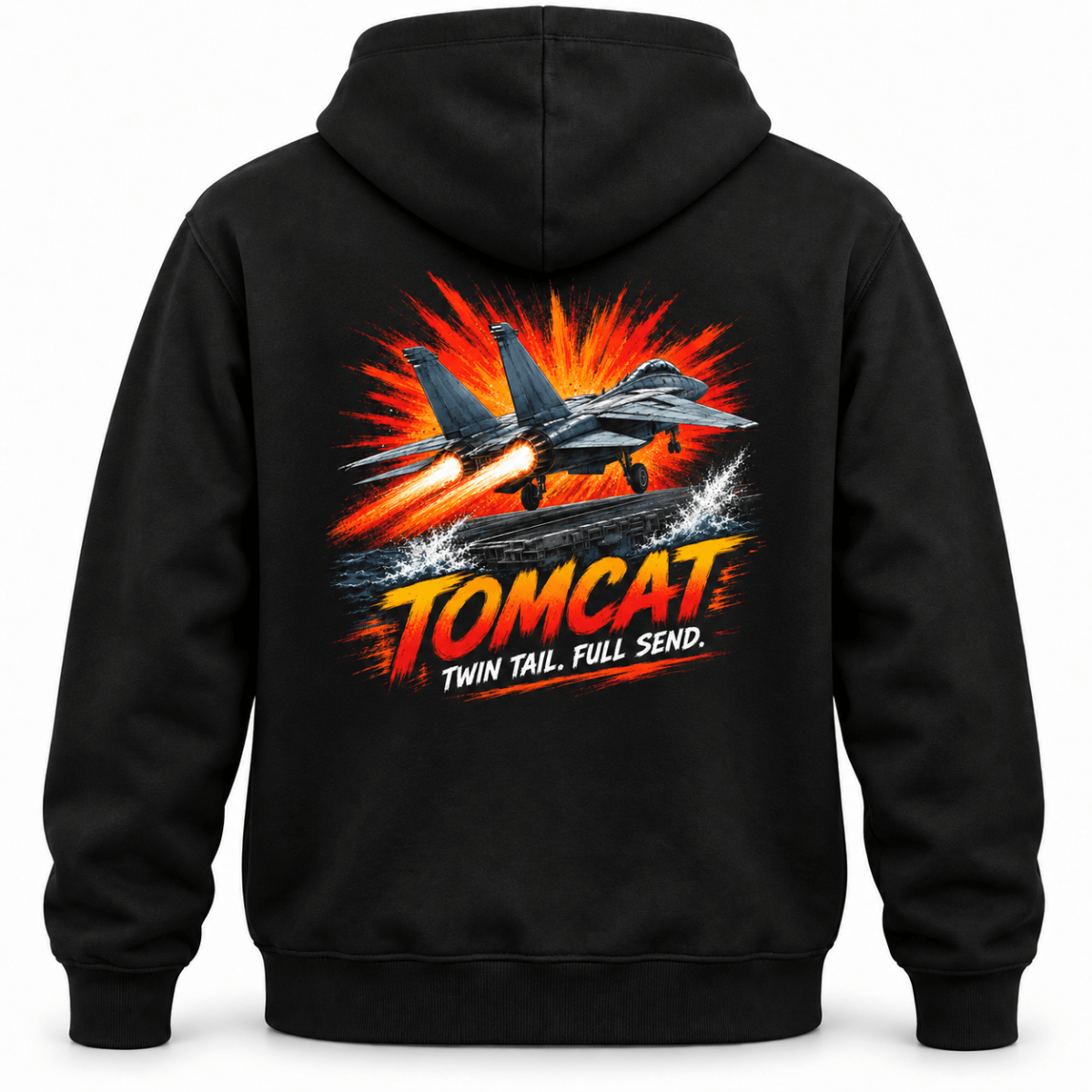 F-14 Tomcat Fighter Jet hoodie in Black, basic back product view