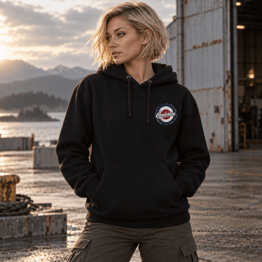 F-14 Tomcat Fighter Jet hoodie in Black, front view worn by a model
