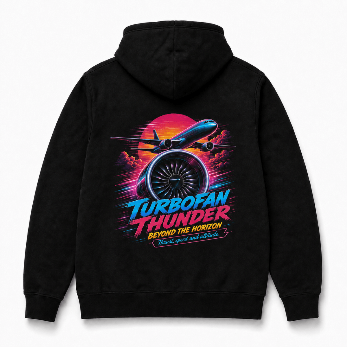 Turbofan Thunder black aviation hoodie back product view