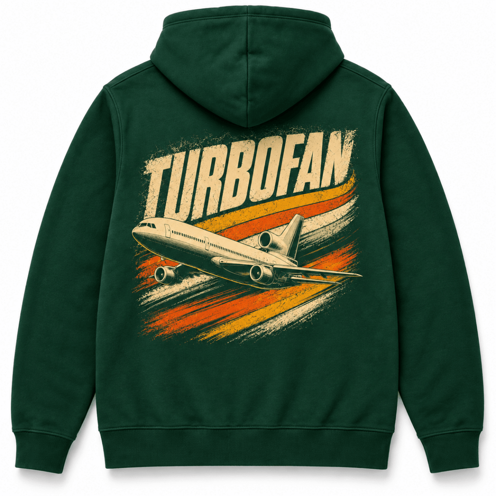 Turbofan Trijet Airliner hoodie in Bottle Green, basic back product view