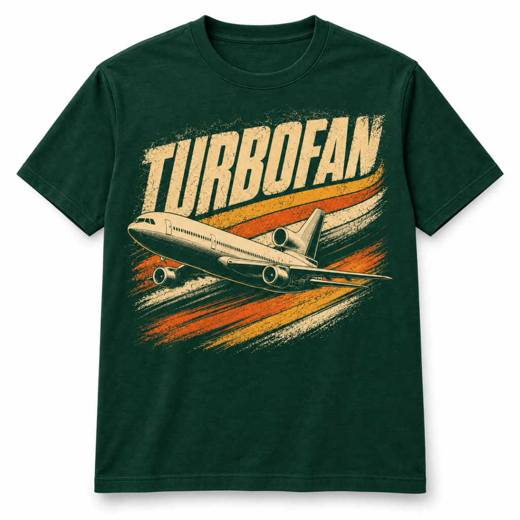 Turbofan Trijet Airliner t-shirt in Bottle Green, basic front product view