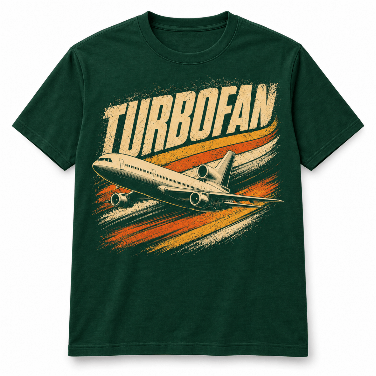 Turbofan Trijet Airliner t-shirt in Bottle Green, basic front product view