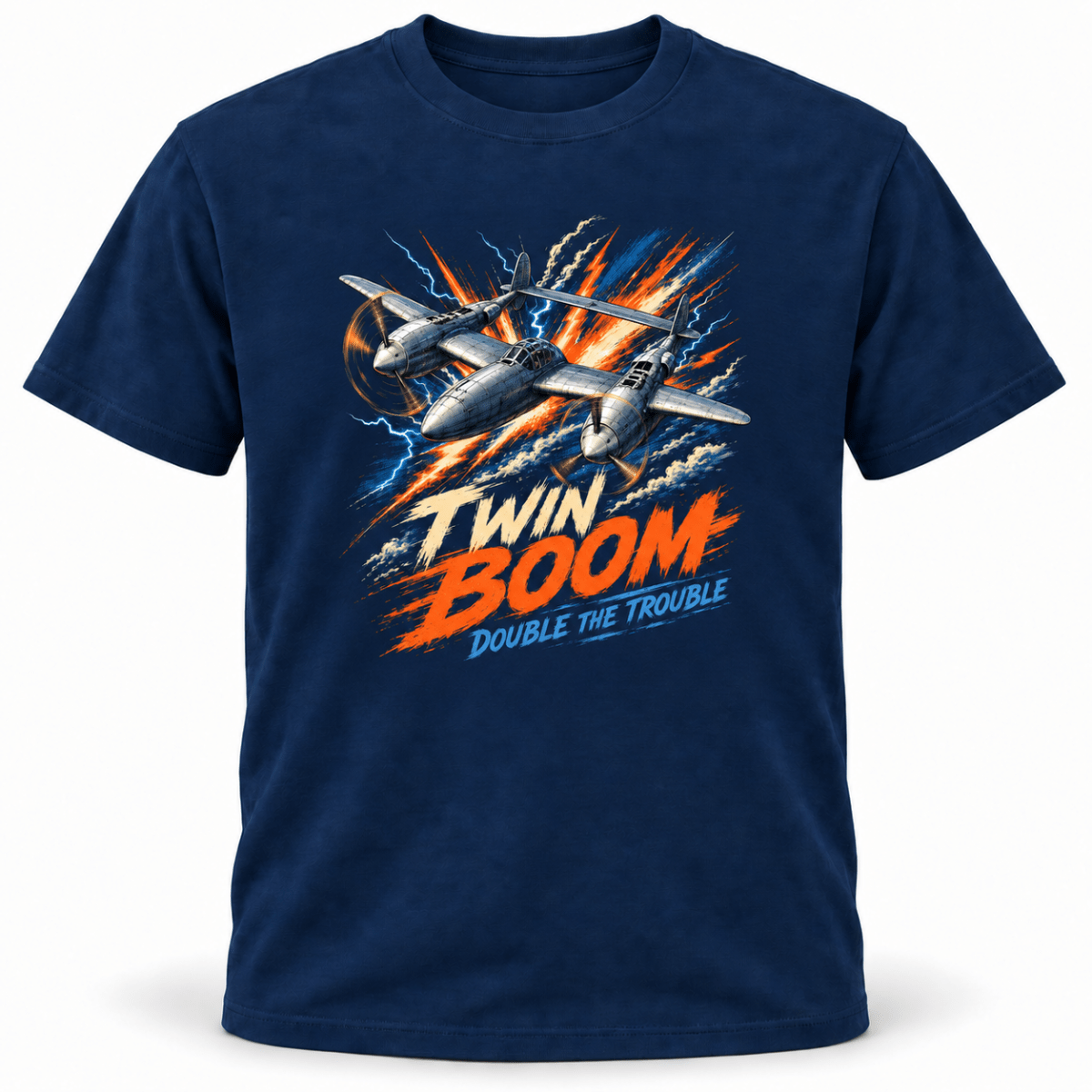 P-38 Lightning Twin Boom t-shirt in Navy, basic front product view
