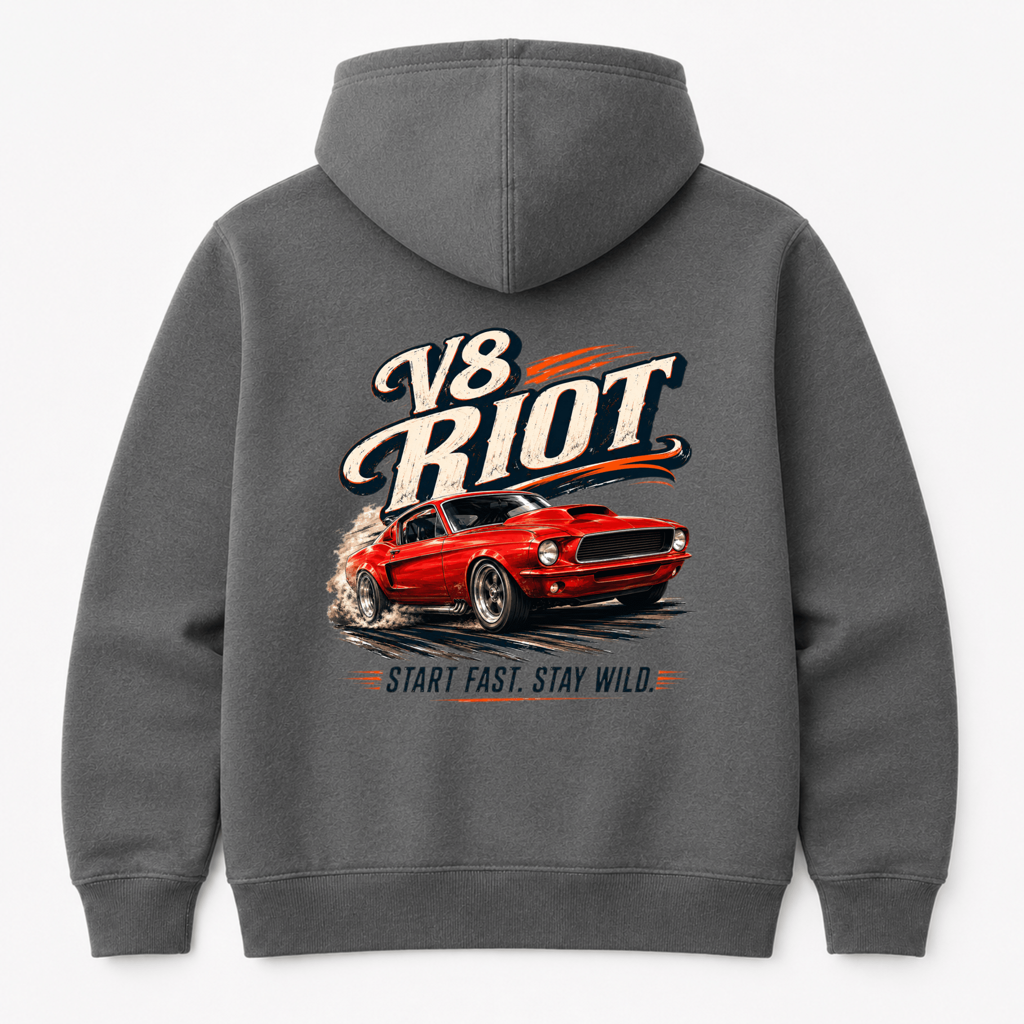 V8 Riot Classic American Muscle Car Burnout Graphic Hoodie