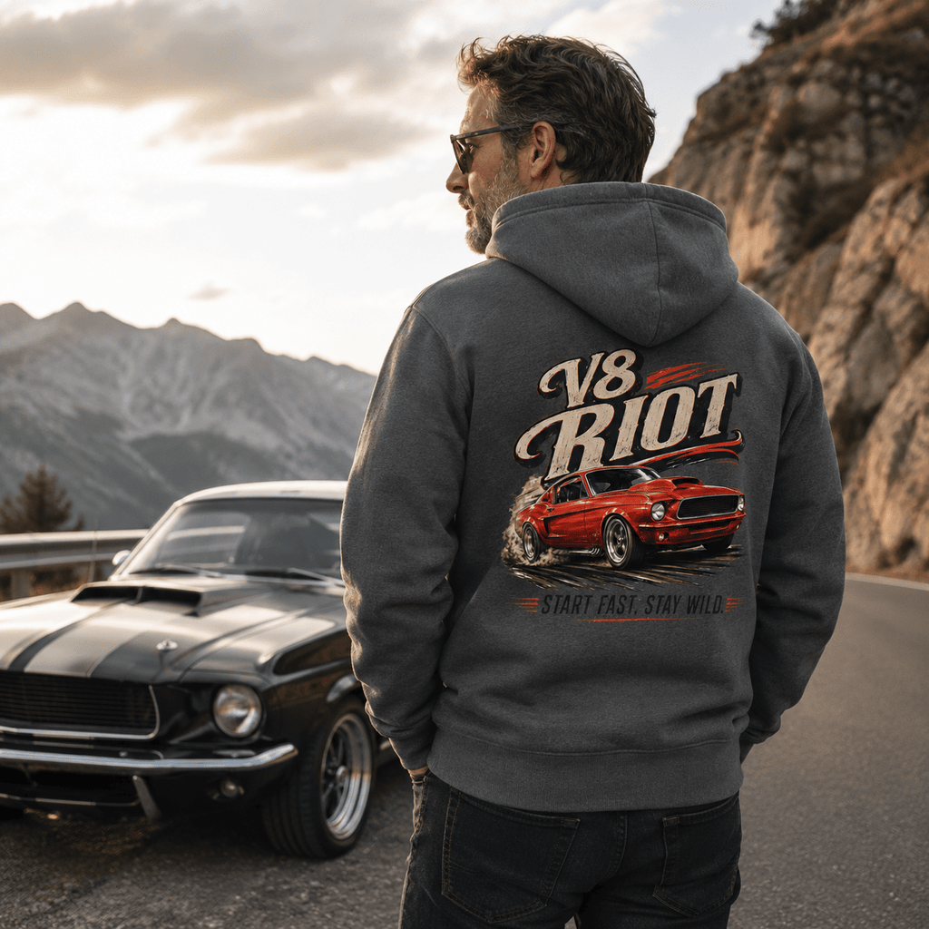 Muscle Car Graphic Hoodie – V8 Riot Classic Car Burnout