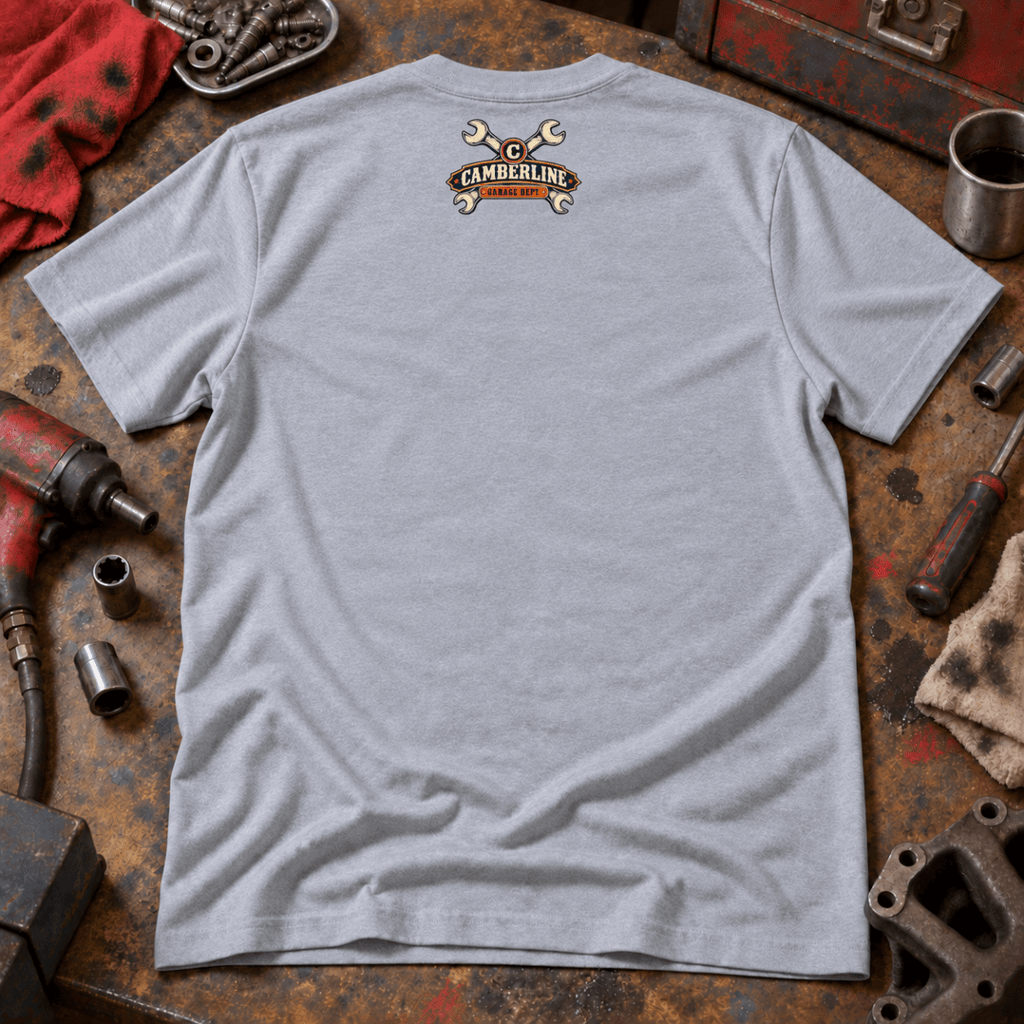 We’re Not Coming Apart nut and bolt mechanic t-shirt in sport grey (heather grey), back garment view – car-ts-0807